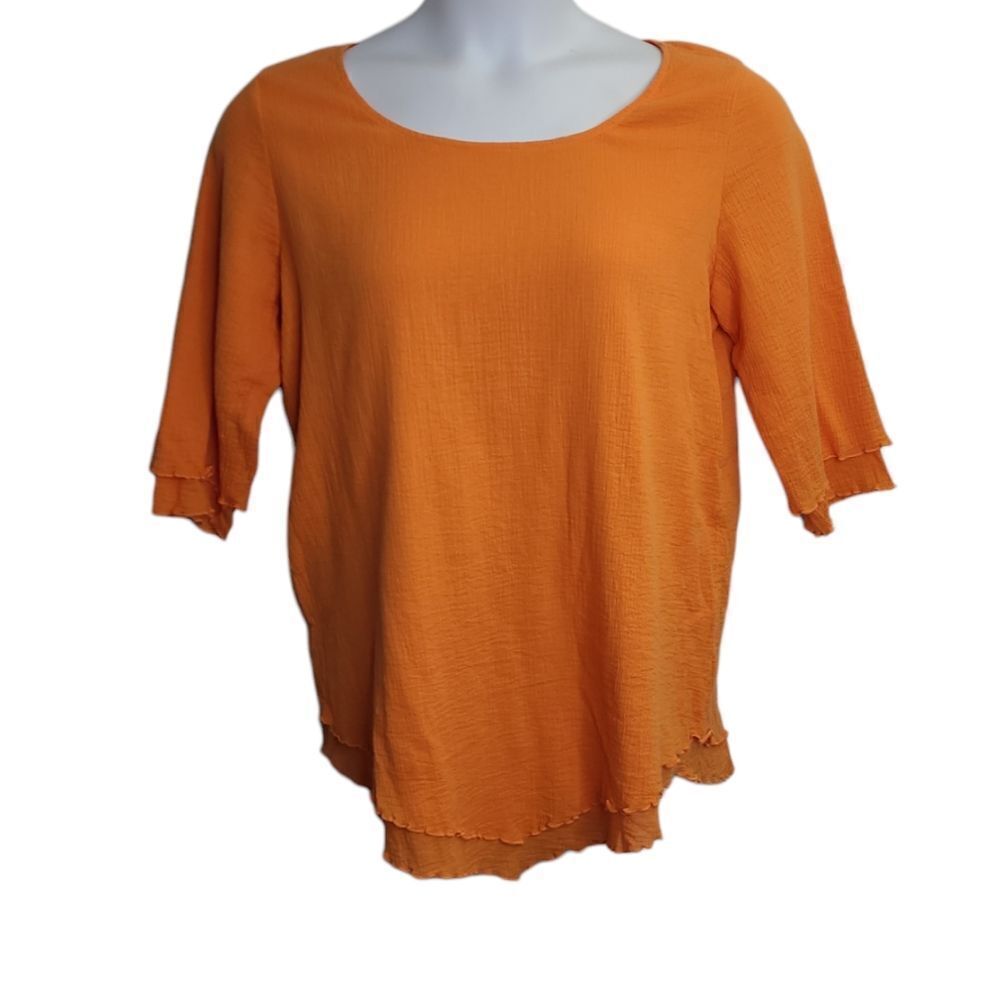 SOFT SURROUNDINGS orange siesta key lettuce edge pointed hem tunic top M